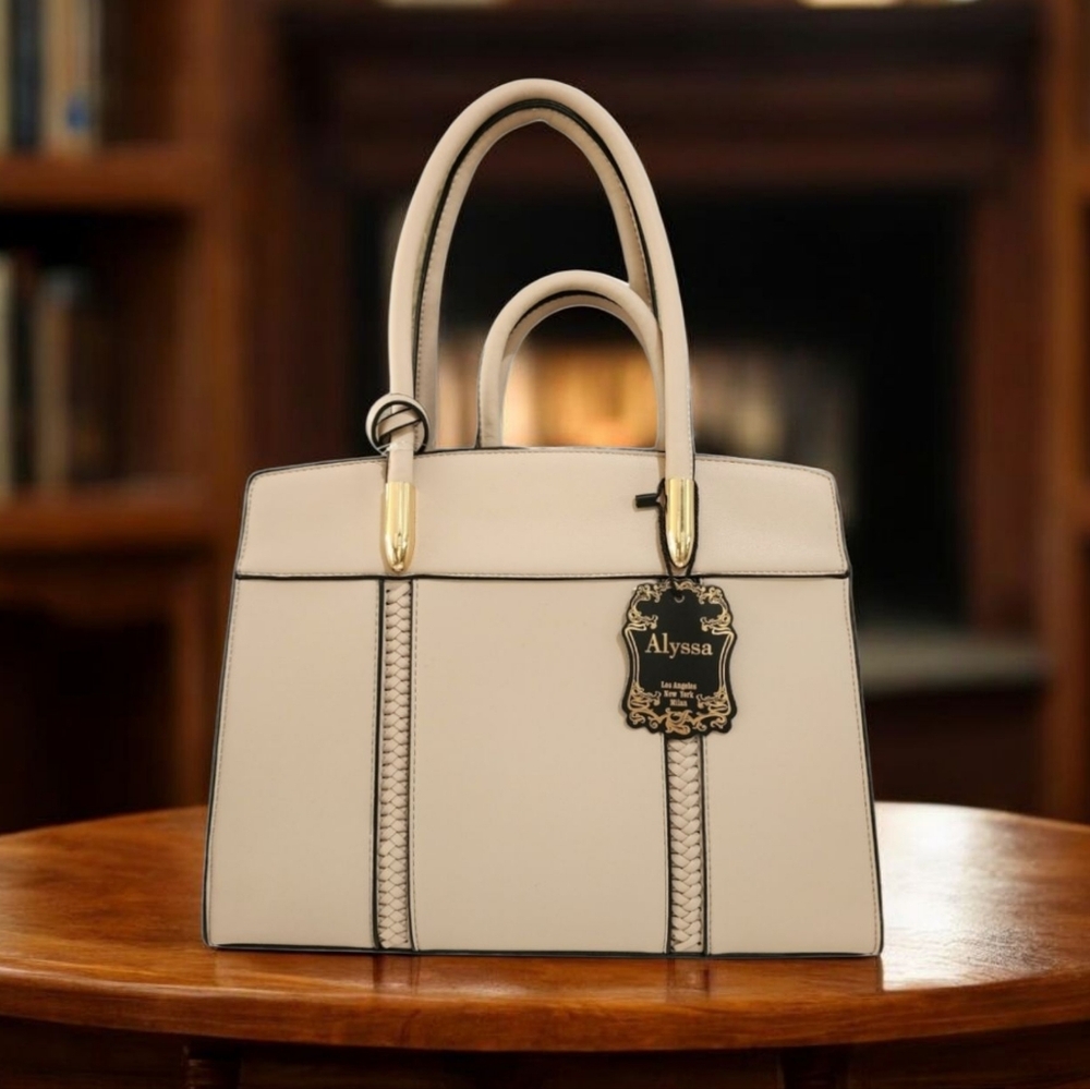 Alyssa New 3-Piece Beige Tote Handbah Set - Shoulder Bag, Crossbody & Wristle